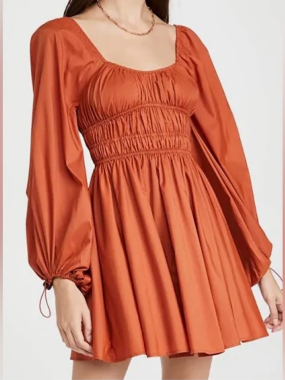 Staud Bow Mini Dress in Rust
